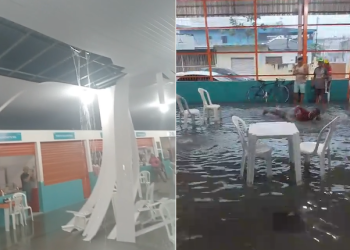 Feira do São Jorge que custou R$ 974 mil não aguenta 6 meses de inauguração durante chuva; vídeos