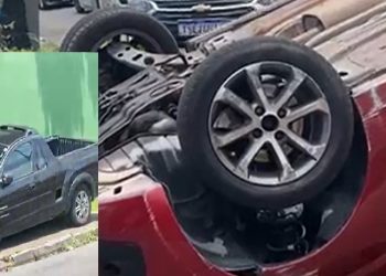 Vídeo: roda se solta, acerta carro e veículo com mãe e filha capota em Manaus