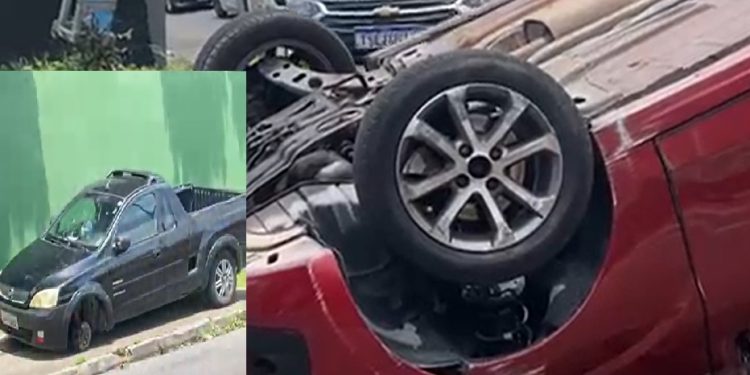Vídeo: roda se solta, acerta carro e veículo com mãe e filha capota em Manaus