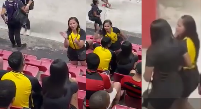 Vídeo: Mulher flagra marido com a amante no jogo do Sport, b@te nele e vai embora com a outra