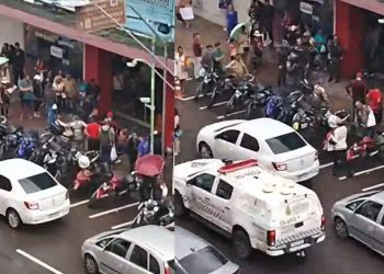 Vídeo: homem é perseguido e esfaquead0 por cinco suspeit0s na frente da Bemol do Centro 