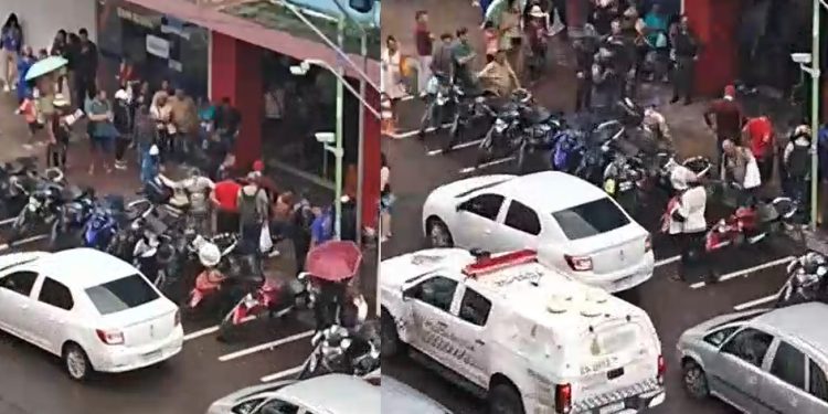 Vídeo: homem é perseguido e esfaquead0 por cinco suspeit0s na frente da Bemol do Centro 