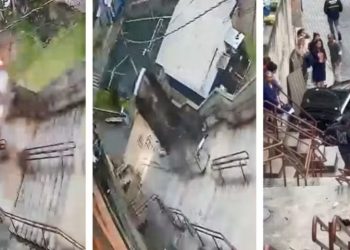 Vídeo: Carro despenca de escadaria após motorista passar mal