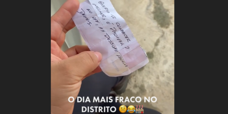 No dia ‘mais fraco’ no Distrito Industrial, funcionária mostra bilhete que pede encontro ‘no off’; veja
