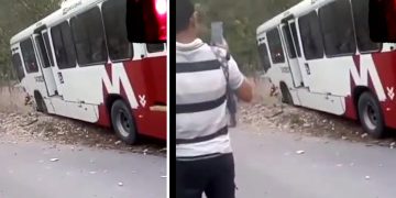 Vídeo: motora perde rumo  e acerta muro com ônibus cheio de passageiros em Manaus