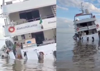 Vídeo: iate luxuoso de três andares que saiu de Manaus tomba em Santarém