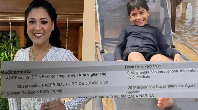 Prescrição de adrenalina receitada por médica que atendeu Benício Xavier pedia dose total de 9 ml