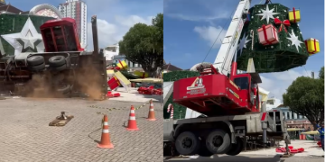 Trabalhador s0c0rrid0 m0rr3 após queda com guindaste em montagem natalina no Centro de Manaus