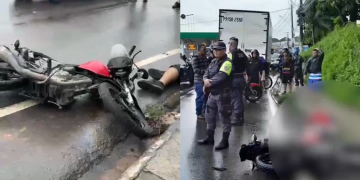 Motociclista m0rr3 ao tentar fazer ultrapassagem em caminhão na Torquato Tapajós