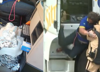 Vídeo: Motorista de caminhão é sequestrado, colocado com fals0s expl0sivos e desm@ia durante resgate