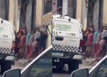Vídeo mostra PM emparedando suspeit0s no Centro de Manaus: ‘brincando de manja esconde’