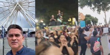 Professores protestam contra reforma da Previdência e tomam inauguração da roda gigante: ‘Fora David’