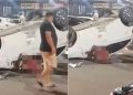Vídeo: mulher m0rre dentro do carro capotado na Max Teixeira
