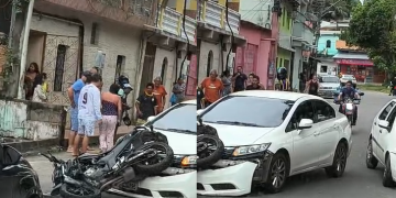 Vídeo: Motociclista fica em estado gr@v3 após dar de frente com carro no bairro São José