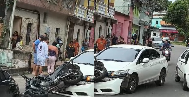Vídeo: Motociclista fica em estado gr@v3 após dar de frente com carro no bairro São José