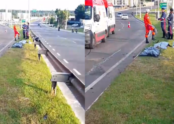 Tr@géd1a no trânsito: casal m0rr3 em ac1dente de moto na avenida do Turismo; vídeos
