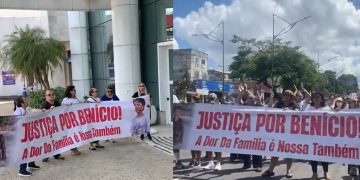 Vídeos: família de Benício Xavier protesta na porta da Santa Júlia e pede justiça