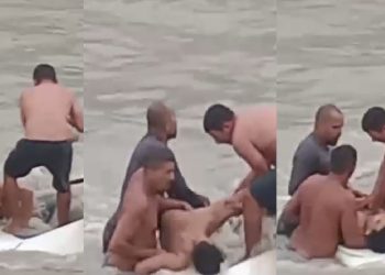 Vídeo forte: veja motorista desacordado sendo retirado de carro no igarapé em Manaus