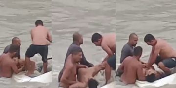 Vídeo forte: veja motorista desacordado sendo retirado de carro no igarapé em Manaus