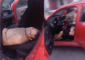 Vídeo: Após causar ac1dente, homem puxa o ‘ronco’ dentro do carro no bairro Betânia