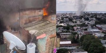 Vídeo: panela de pressão explode, casa pega fogo e sete pessoas são socorridas em Manaus