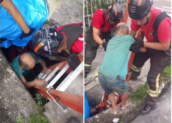 Em Manaus, bombeiros resgatam idoso que caiu em bueiro durante chuva e ficou dois dias lá