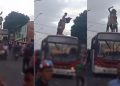 Vídeo: trio sobe no teto do ônibus e “samba” em cima na Avenida Itaúba