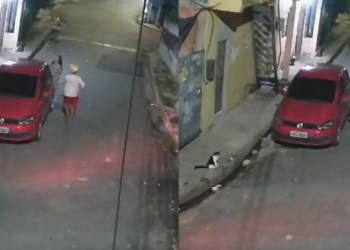 Câmera flagra mulher sendo r0ubada enquanto conversa com vizinho em rua de Manaus; veja