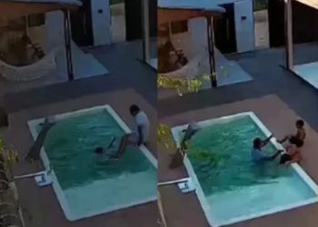 Pai corre e mergulha para resgatar filhos que se af0gavam na piscina; veja o vídeo