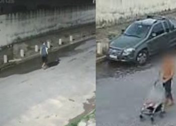 Vídeo: Polícia investiga homem que deixou bebê em carrinho no meio-fio e foi embora