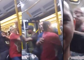 Passageiro registra “briga” para  entrar primeiro dentro do busão no terminal em Manaus