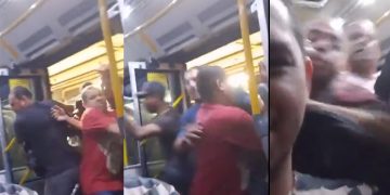 Passageiro registra “briga” para entrar primeiro dentro do busão no terminal em Manaus