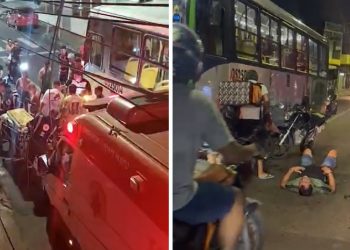 Vídeo: motoqueiro estoura a perna após atingir ônibus em Manaus
