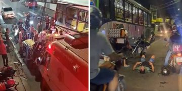 Vídeo: motoqueiro estoura a perna após atingir ônibus em Manaus