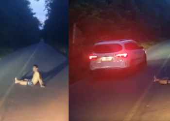 Vídeo: Homem em suposta crise tenta atr0pelament0 na BR-174 e indígenas o resgatam