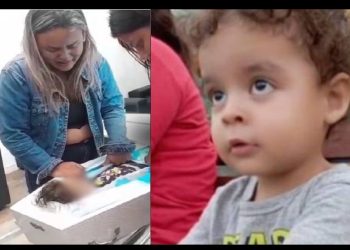 Mãe chora sobre caixão do filho de 3 anos  m0rto pelo pai em Manaus: ‘me perdoa, meu filho’