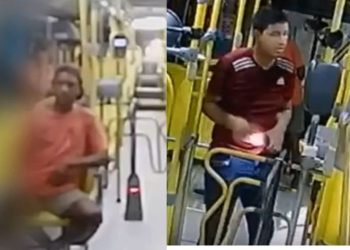 Polícia divulga imagens de suspeitos que levaram celular e renda de ônibus em Manaus