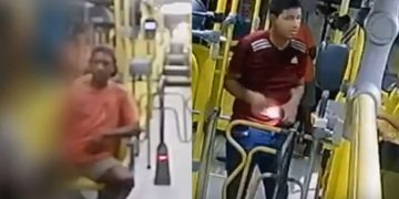 Polícia divulga imagens de suspeitos que levaram celular e renda de ônibus em Manaus