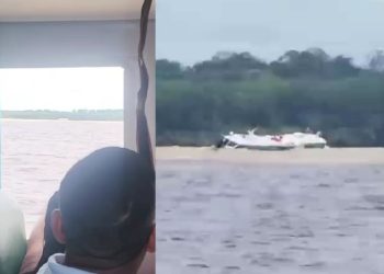 Imagens revelam momento em que lancha começa a afundar no Encontro das Águas