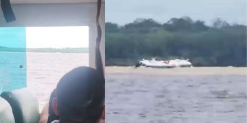 Imagens revelam momento em que lancha começa a afundar no Encontro das Águas