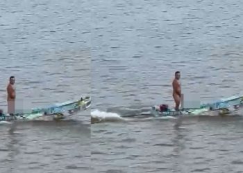 Vídeo: homem é filmado “batendo uma” no meio do rio: ‘égua, olha o punheteir0’