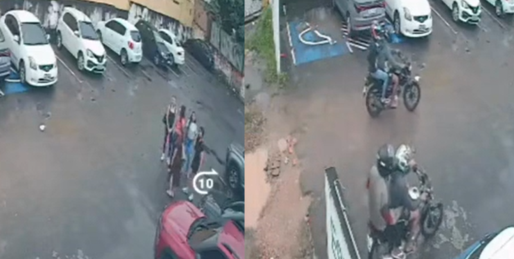 Câmeras flagram assalt0 a grupo de mulheres em estacionamento de faculdade no Adrianópolis; veja