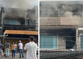 Vídeos: prédio de três andares pega fogo hoje à tarde na Praça 14