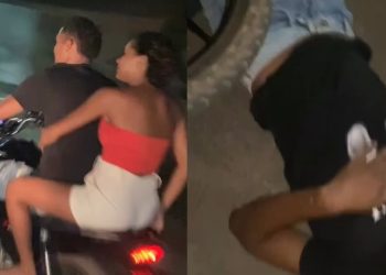 Vídeo: casal se acaba no chão ao tentar dar “grau” em moto na rua 