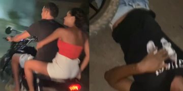 Vídeo: casal se caba no chão ao tentar dar “grau” em moto na rua 