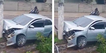 Vídeo: bandid0s acertam tir0 em PM e batem carro com dr0gas no poste em Manaus