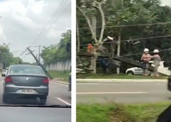Dois postes são derrubados em acidente na Avenida do Turismo