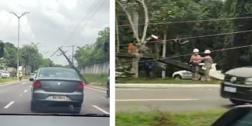 Dois postes são derrubados em acidente na Avenida do Turismo