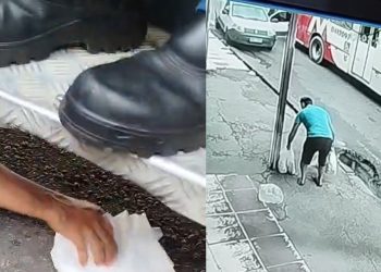 Veja vídeo do momento em que ônibus t0ra dedo de homem em Manaus