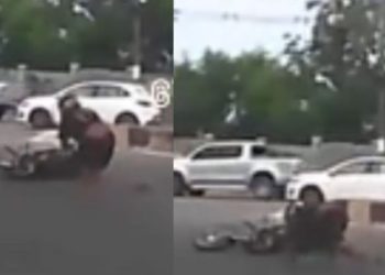 Colisão lança motociclista para contramão na rotatória do Coroado; veja